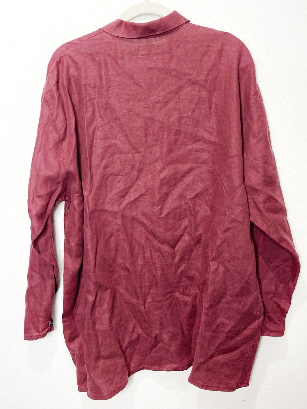 Flax Burgundy Maroon Button Front Top 100% Linen Oversized Medium Lagenlook Art - Picture 2 of 6